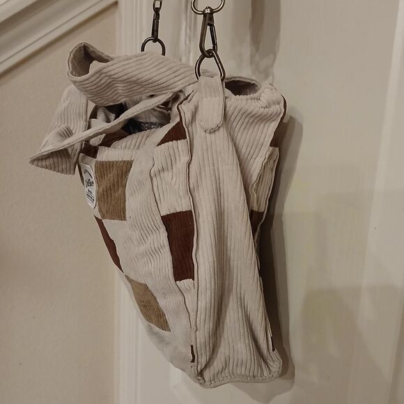 Y2K Style Neutral colors patchwork corduroy crossbody bag grunge boho - Picture 4 of 8